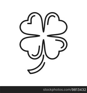 Four leaf clover isolated line icon. Vector St. Patrick day lucky clover leaf, fortune and good luck outline symbol. Four leaf clover, St. Patricks day line icon
