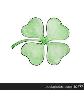Four leaf clover. Vector four-leaf clover. Hand drawn watercolor illustration on white.