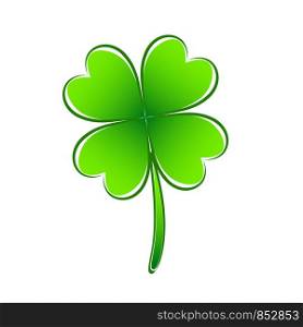 Four leaf green clover hand draw. Lucky quatrefoil. Good luck symbol. Decoration for greeting cards, patches, prints for clothes, emblems