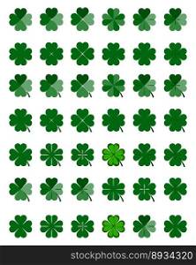 Four-leaf shamrock clover icon set. Symbol of Lucky Irish beer festival St Patrick&rsquo;s day. Vector Illustration.
