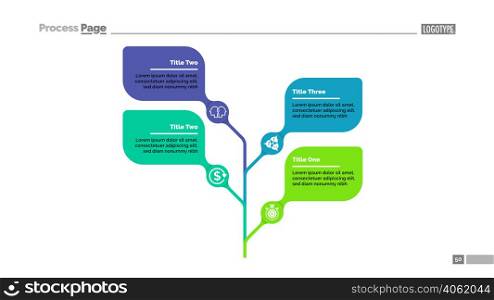 Four leaves tree metaphor process chart template for presentation. Vector illustration. Elements of diagram, graph. Model, plan, statistics, business or marketing concept for infographic, report.