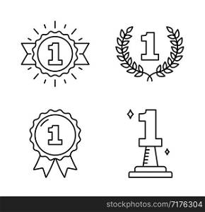 Four line icons with number one, champion, winner, leader icons, vector eps10 illustration. Number One Icons