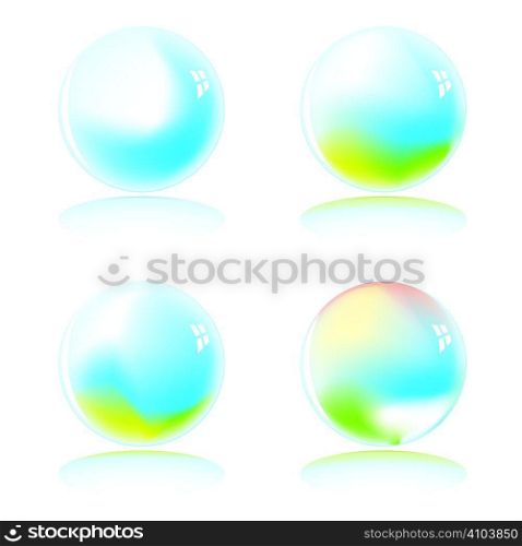 Four marbles with a colour variation with drop shadow