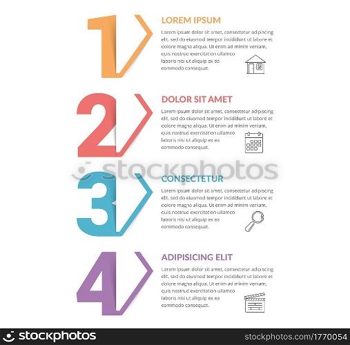 Four numbers with arrows and place for your text, four steps - infographic template, vector eps10 illustration. Four Steps - Infographic Template