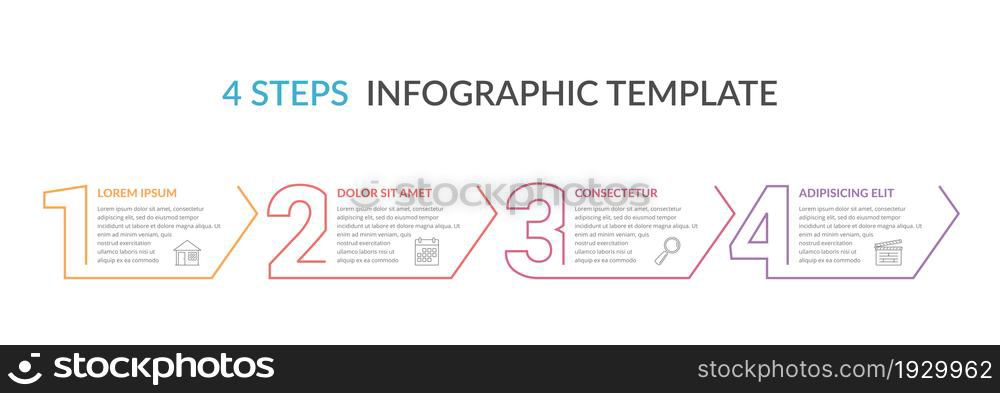 Four numbers with arrows and place for your text, four steps - infographic template, vector eps10 illustration. Four Steps Infographic Template