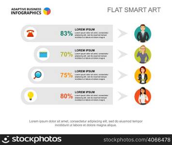 Four options percentage chart slide template for presentation. Abstract elements of chart, diagram, graphic. Progress, planning, statistics or marketing creative concept for infographic, report.