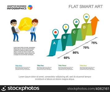 Four options percentage chart template for presentation. Business data. Elements of diagram, graphic. Strategy, idea, technology, analytics or marketing creative concept for infographic, project.