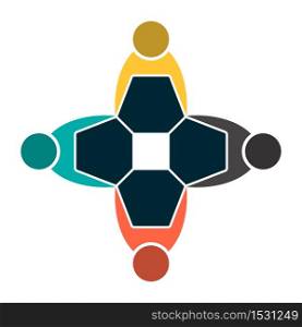 Four people in a circle holding hands.The summit workers are meeting in the same power room.,Vector illustration