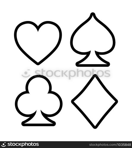 Four playing outline card signs on white background isolated on white. Four playing outline card signs on white background isolated