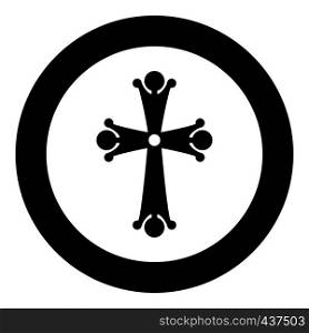 Four pointed cross drop shaped Cross monogram Religious cross icon in circle round black color vector illustration flat style simple image. Four pointed cross drop shaped Cross monogram Religious cross icon in circle round black color vector illustration flat style image