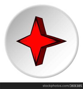 Four pointed star icon in cartoon style on white circle background. Figure symbol vector illustration. Four pointed star icon, cartoon style