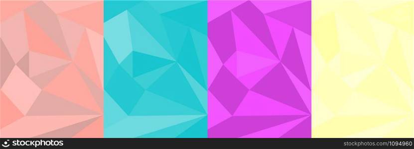 Four polygon abstract background vector illustration in orange, blue, purple and yellow.