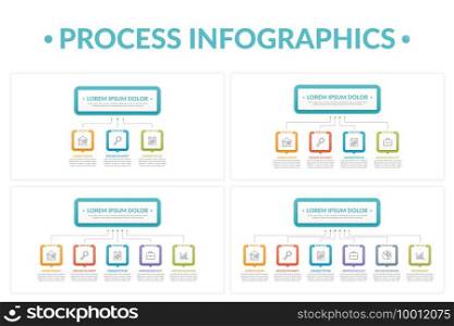 Four porcess infographic templates with 3, 4, 5 and 6 steps, vector eps10 illustration. Process Infographics