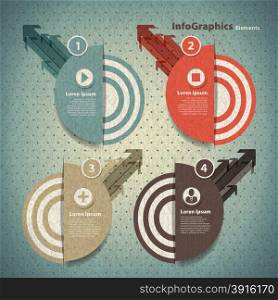 Four round element with arrows for infographic in vintage style