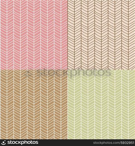 Four seamless patterns with hand drawn chevron line grid, vector illustration