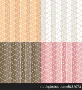 Four seamless patterns with hand drawn line grid pattern, vector illustration