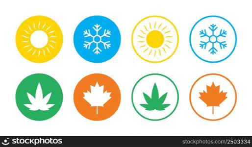 Four season icons. Spring, winter, summer and autumn seasons isolated on white background. Symbol of 4 year seasons. Flat icons for weather. Vector.