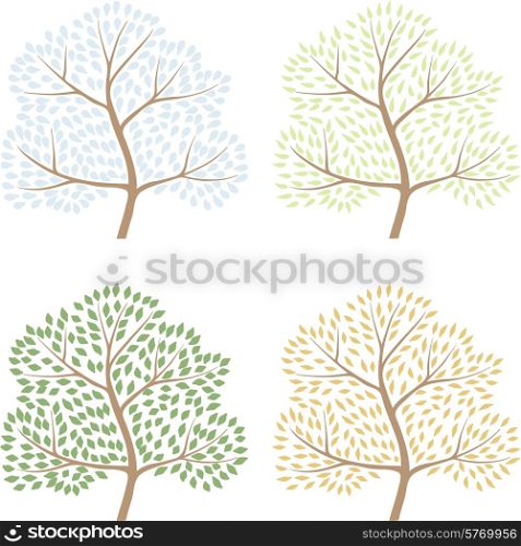 Four season trees, vector illustration of abctract trees.