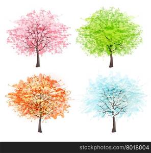 Four seasons - spring, summer, autumn, winter. Art tree beautiful for your design. Vector illustration.