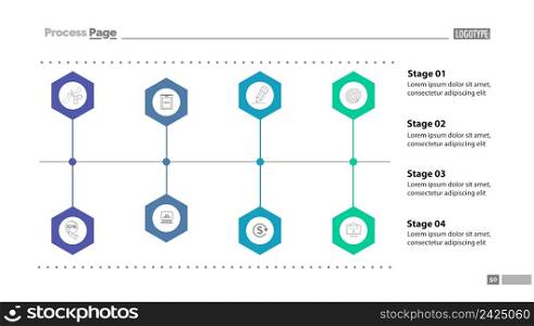 Four stages flow chart slide template. Diagram, flowchart, infographic. Concept for presentation, templates, annual reports. Can be used for topics like starting business, networking, management