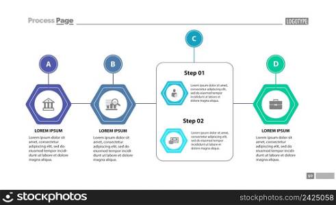 Four stages process chart slide template. Element of strategy, plan, diagram. Concept for business presentation, templates, annual report. Can be used for topics like business, management, finance