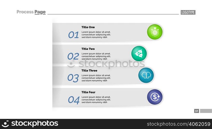Four steps business approach process chart template. Business data visualization. Strategy, model, idea, planning, teamwork or marketing creative concept for infographic, report, project layout.