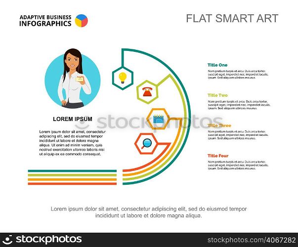 Four steps process chart template for presentation. Business data visualization. Workflow, product, idea, plan, training or marketing creative concept for infographic, report, project layout.
