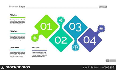 Four steps project process chart template for presentation. Vector illustration. Abstract elements of diagram, graph, infochart. Idea, planning, business or marketing concept for infographic, report.