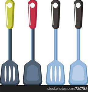 Four Stirring spatulas to mix the food in different shapes vector color drawing or illustration.