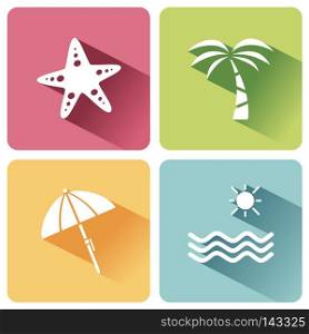 Four summer and tourism icons set with shade. First group. Vector illustration