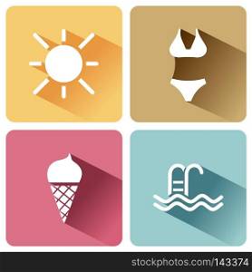 Four summer and tourism icons set with shade. Fourth group. Vector illustration