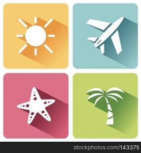 Four summer and tourism icons set with shade. Second group. Vector illustration