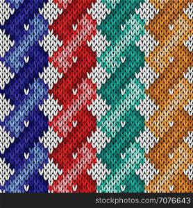 Four twisted ropes of different colours, vector knitting seamless pattern as a fabric texture