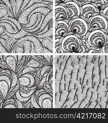 four vector seamless funky monochrome patterns
