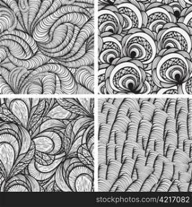 four vector seamless funky monochrome patterns