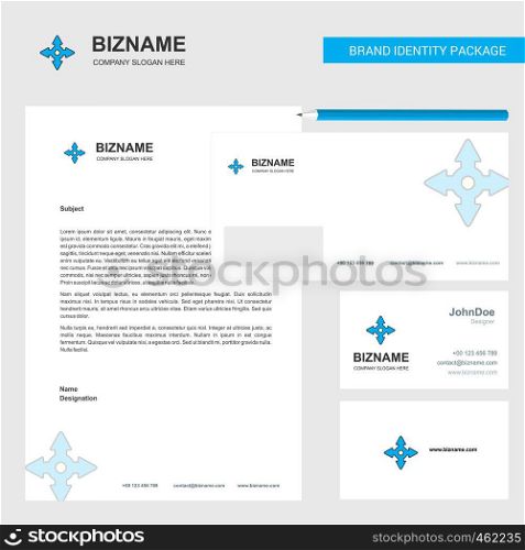 Four way arrow Business Letterhead, Envelope and visiting Card Design vector template