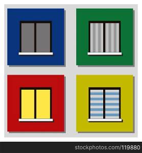 Four windows with colored walls, flat design vector illustration. Four windows with colored walls, flat design 