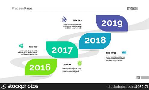 Four years timeline process chart template. Business data visualization. Strategy, workflow, plan, planning, finance or consulting creative concept for infographic, report, project layout.