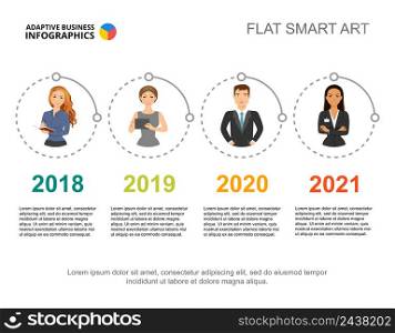 Four years timeline process chart template for presentation. Business data visualization. Strategy, management, production or marketing creative concept for infographic, report, project layout.