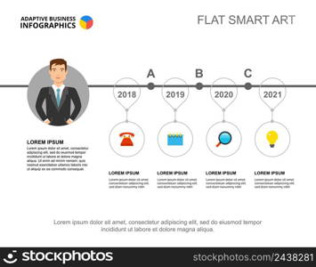 Four years timeline process chart template for presentation. Vector illustration. Diagram, graph, infochart. Vision, project, planning or marketing concept for infographic, report.. Four years timeline process chart template for presentation