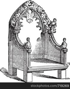 Fourteenth century chair, vintage engraved illustration. Industrial encyclopedia E.-O. Lami - 1875.