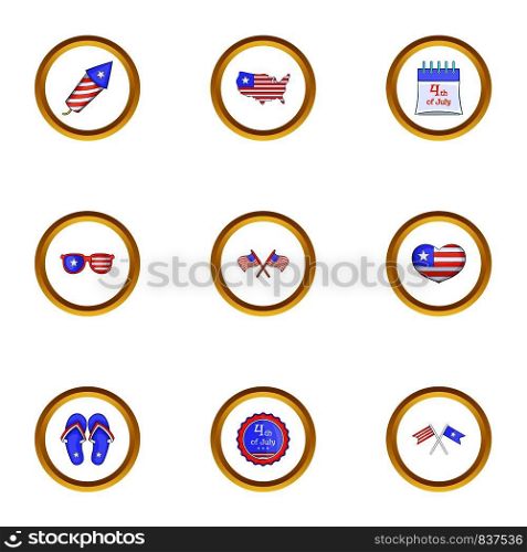 Fourth of July day icons set. Cartoon style set of 9 fourth of July day vector icons for web design. Fourth of July day icons set, cartoon style