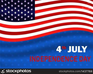 Fourth of July independence day of usa. USA flag waving on blue background with star. vector illustration eps10. Fourth of July independence day of usa. USA flag waving on blue background with star. vector eps10