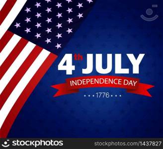 Fourth of July independence day of usa. USA flag waving on blue background with star. vector eps10. Fourth of July independence day of usa. USA flag waving on blue background with star. vector illustration