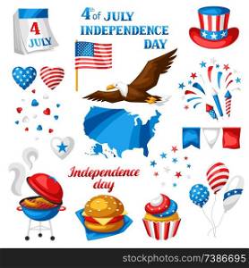 Fourth of July Independence Day symbols set. American patriotic illustration.. Fourth of July Independence Day symbols set.