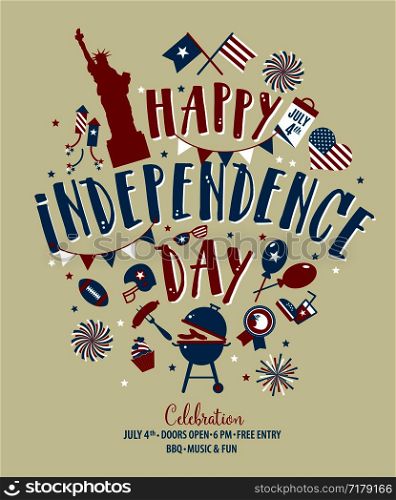 Fourth of July, United Stated independence day greeting. Usable for greeting cards, banners, print.. Fourth of July, United Stated independence day greeting. July 4th typographic design. Usable for greeting cards, banners, print and invitation.