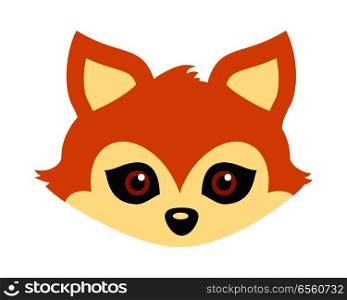 Fox animal carnival mask vector illustration in flat style. Red fox with triangular ears. Funny childish masquerade mask isolated on white. New Year masque for festivals, holiday dress code for kids. Red Fox with Triangular Ears Carnival Mask. Vector