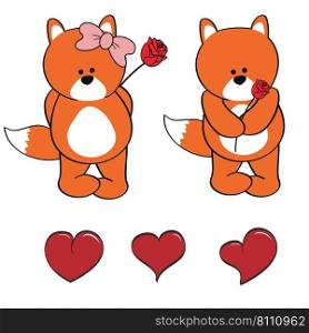 Fox character cartoon valentine rose pack Vector Image