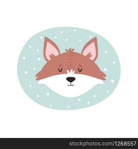 Fox hand drawn face. Vector character. Baby print, textile, book, baby shower template card. Fox hand drawn face. Vector character.