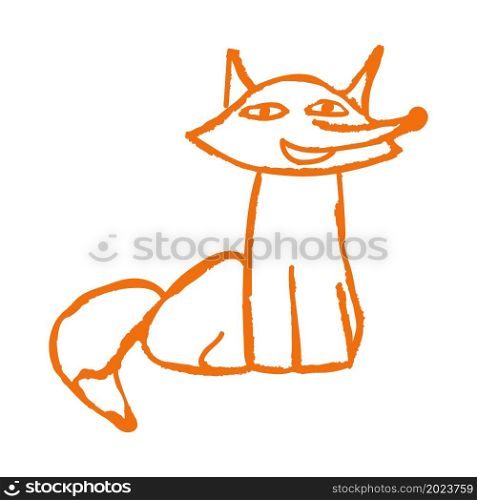 Fox. Icon in hand draw style. Drawing with wax crayons, colored chalk, children&rsquo;s creativity. Sign, symbol, pin. Icon in hand draw style. Drawing with wax crayons, children&rsquo;s creativity